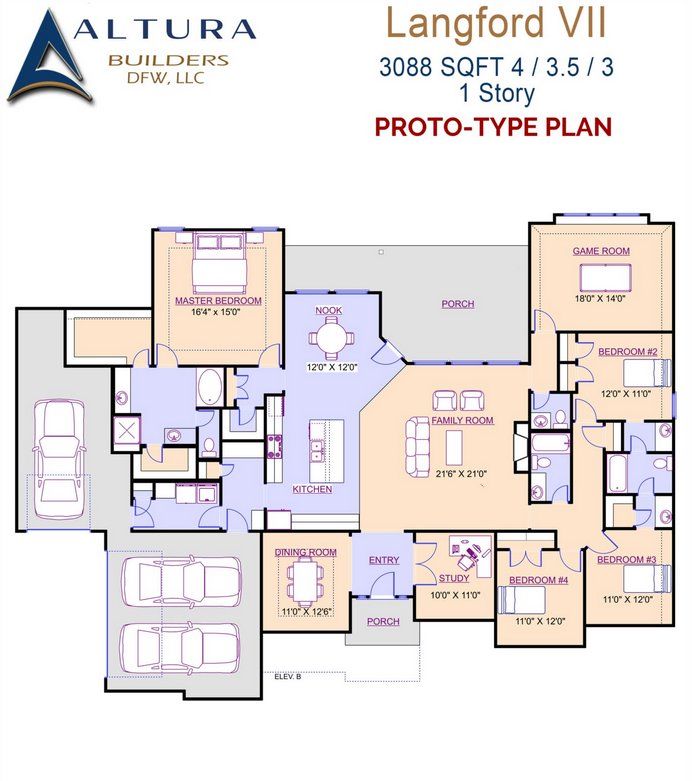 2D floor plan layout for the Langford VII by Altura Homes in Creekview Farms, Greenville, TX (Image 1). 2D floor plan layout for the Langford VII by Altura Homes in Creekview Farms, Greenville, TX (Image 1).