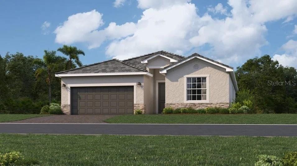 Front exterior of a new home in Harbor East: Executive Homes, Port Charlotte, FL, highlighting curb appeal (Image 1).