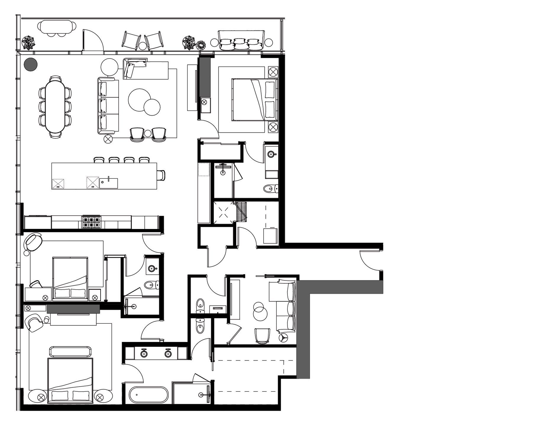 2D floor plan layout for the C2 by Urbanspace Development in The Modern Austin Residences, Austin, TX (Image 1).