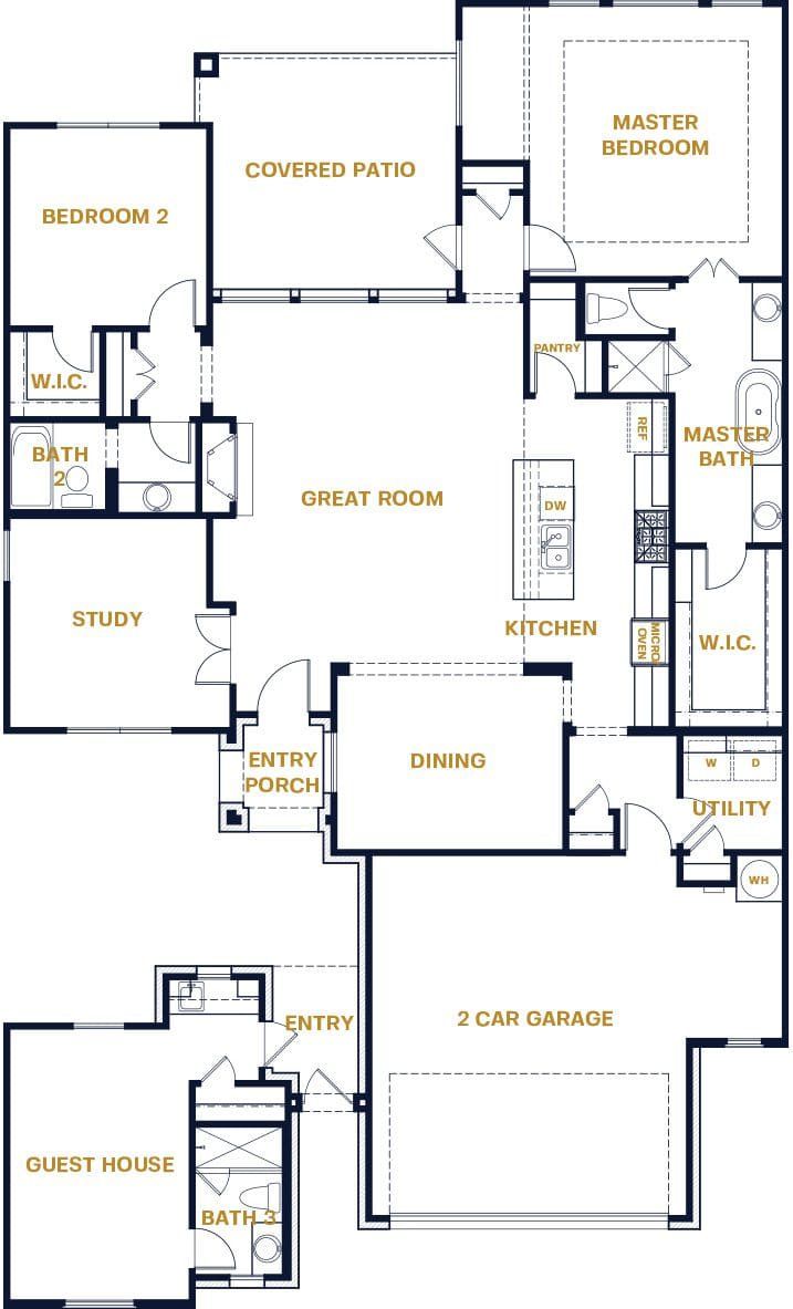 2D floor plan layout of this home in Parmer Ranch Cottages, Georgetown, TX (Image 1).