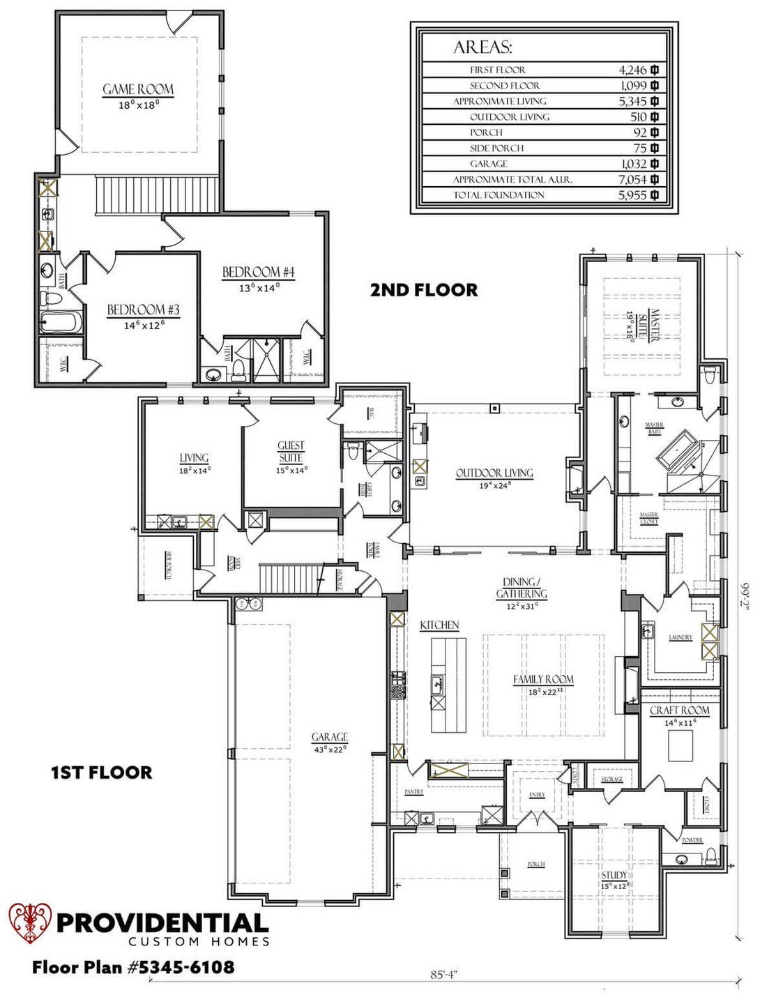 2D floor plan layout for the Plan 6108 by PROVIDENTIAL CUSTOM HOMES in 1830 Place, Argyle, TX (Image 1).