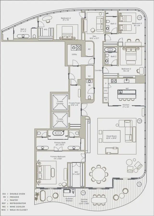 2D floor plan layout for the F Residence by Ytech in Residences at 1428 Brickell, Miami, FL (Image 1).