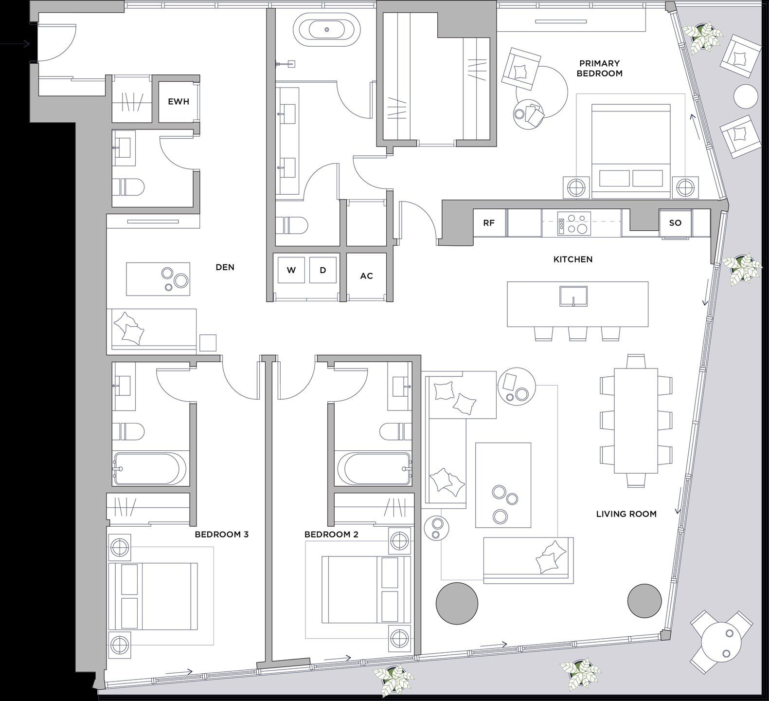 2D floor plan layout for the Unit D FLOORS 24-39 by SB Development in Cove, Miami, FL (Image 1).