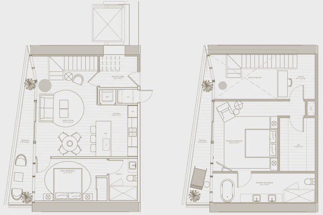 2D floor plan layout for the Residence 5 by Fortune International Group in The Ritz-Carlton Residences, Pompano Beach - The Beach Tower, Pompano Beach, FL (Image 1).