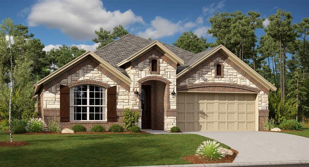 Front exterior of a new home in Solterra: Brookstone Collection, Mesquite, TX, highlighting curb appeal (Image 1). Front exterior of a new home in Solterra: Brookstone Collection, Mesquite, TX, highlighting curb appeal (Image 1).