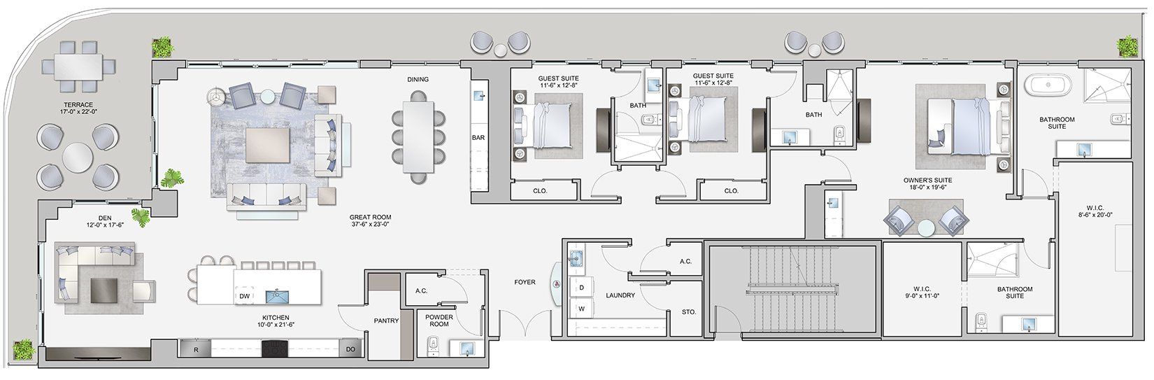 2D floor plan layout for the Penthouse A by Kolter Urban in ONE Tampa, Tampa, FL (Image 1). 2D floor plan layout for the Penthouse A by Kolter Urban in ONE Tampa, Tampa, FL (Image 1).