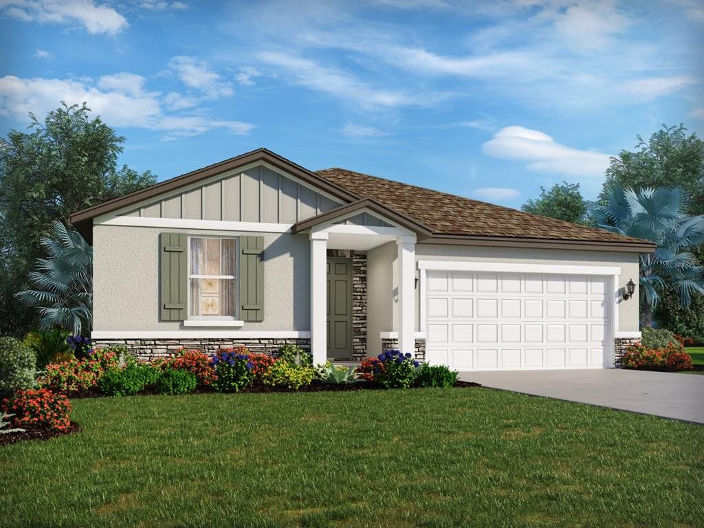 Front exterior of a new home in Two Rivers - Classic Series, Zephyrhills, FL, highlighting curb appeal (Image 1). Front exterior of a new home in Two Rivers - Classic Series, Zephyrhills, FL, highlighting curb appeal (Image 1).