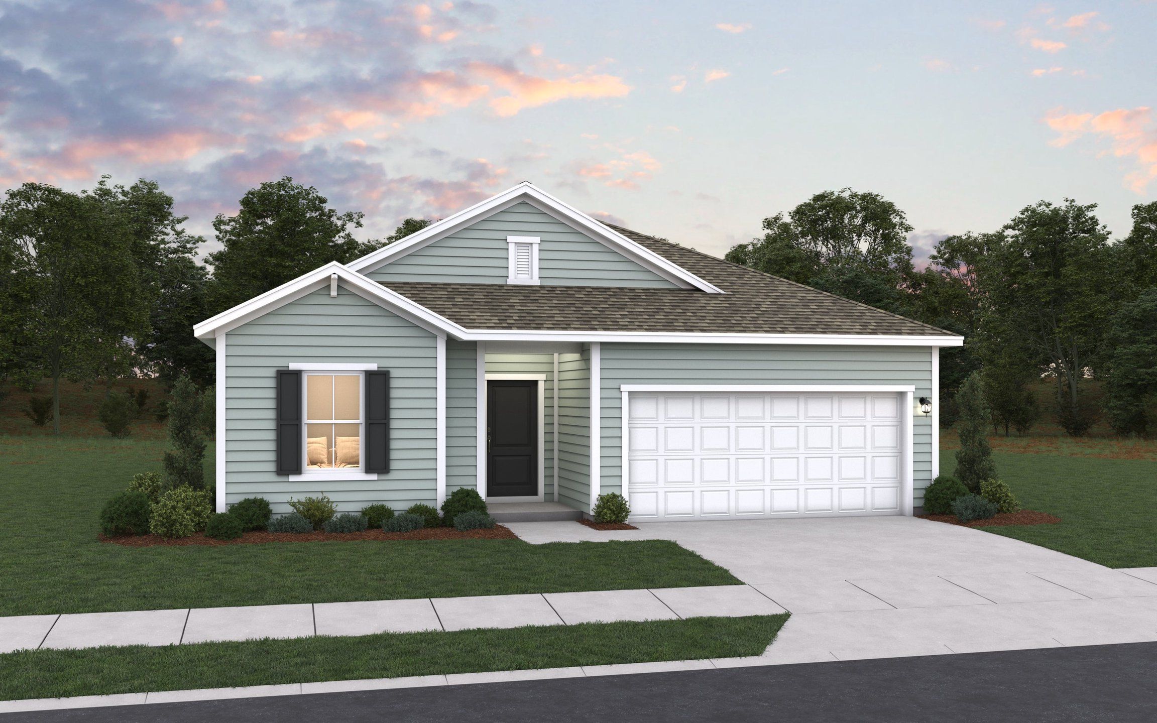 Front exterior of a new home in Edgewood Farms, Easley, SC, highlighting curb appeal (Image 1).