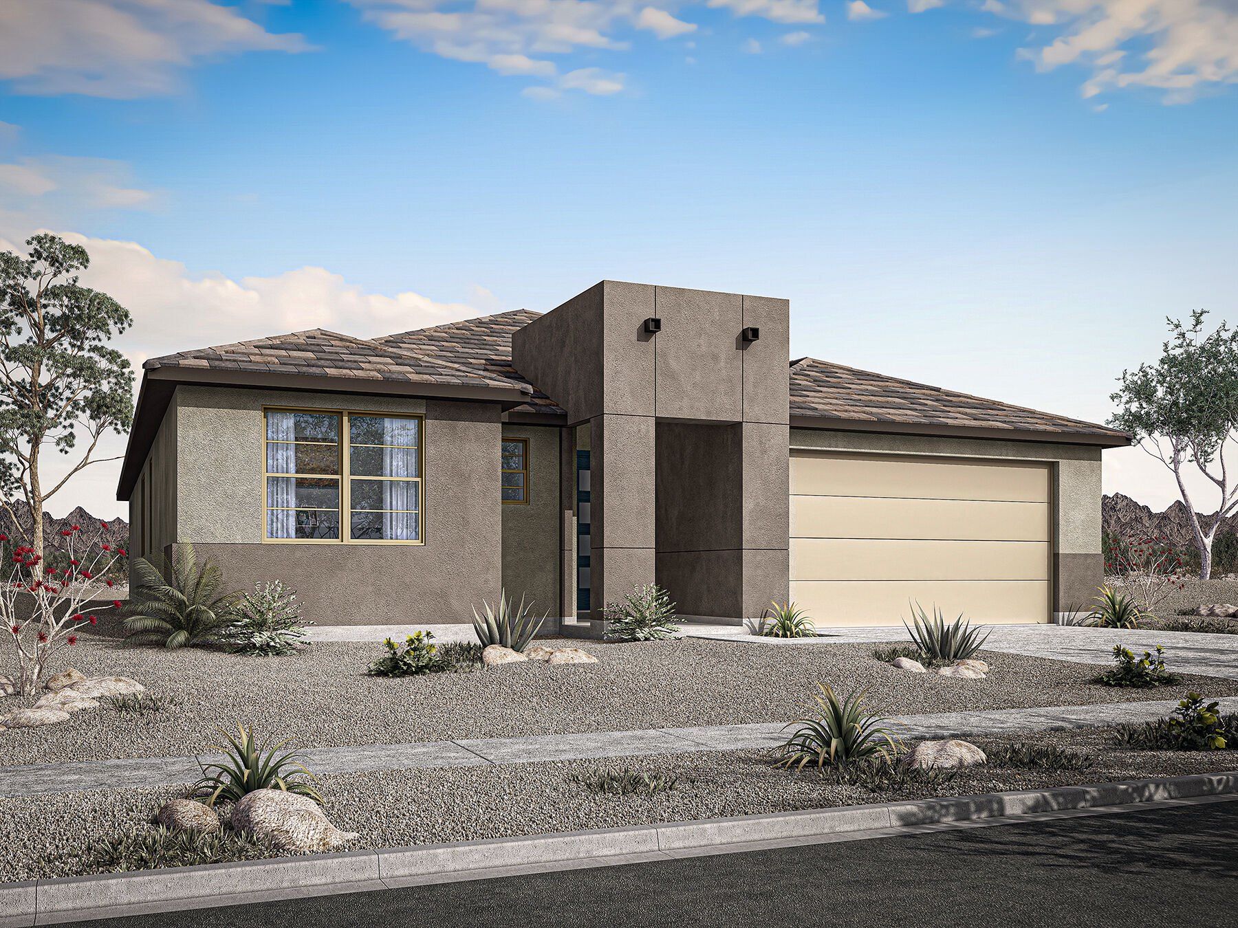 Front exterior of a new home in Bella Vista Farms, San Tan Valley, AZ, highlighting curb appeal (Image 1). Front exterior of a new home in Bella Vista Farms, San Tan Valley, AZ, highlighting curb appeal (Image 1).