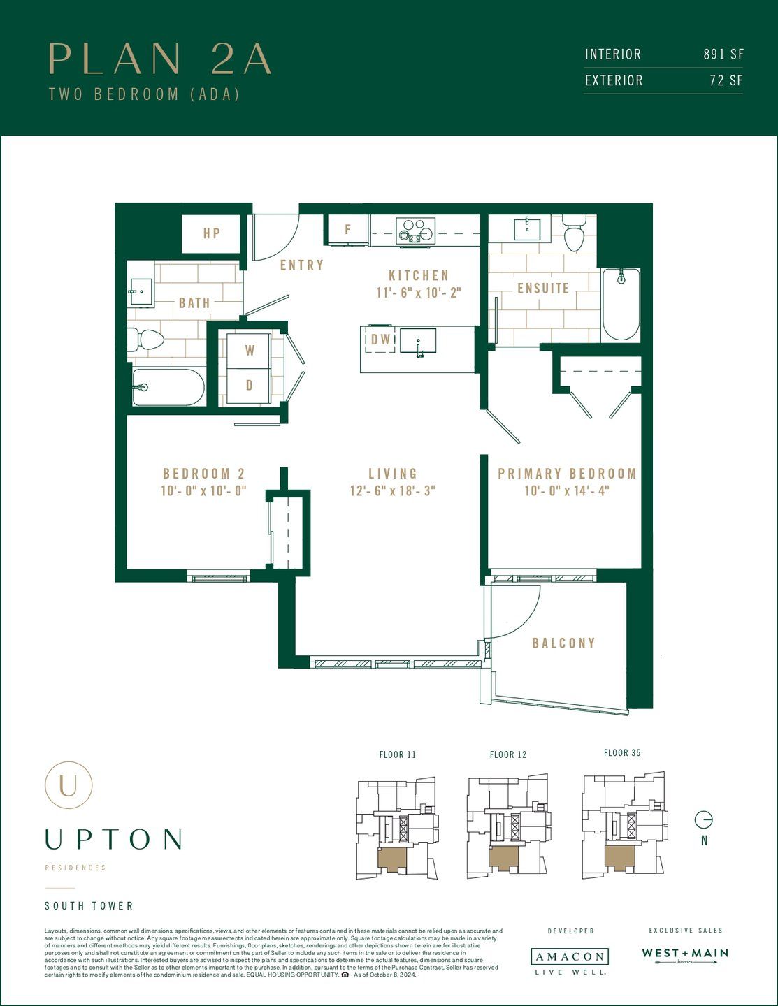 2D floor plan layout for the Plan 2A by Amacon in Upton Residences, Denver, CO (Image 1).