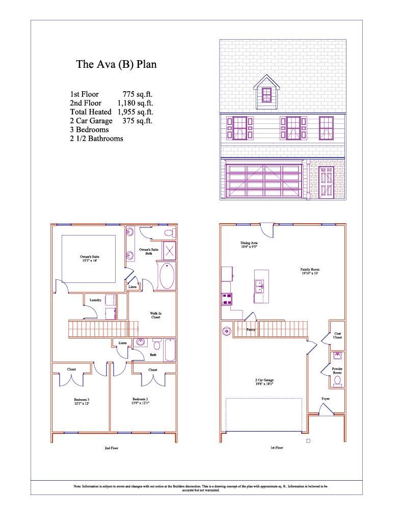2D floor plan layout for the The Ava by Hadi Builders in Brookmont, Douglasville, GA (Image 1).