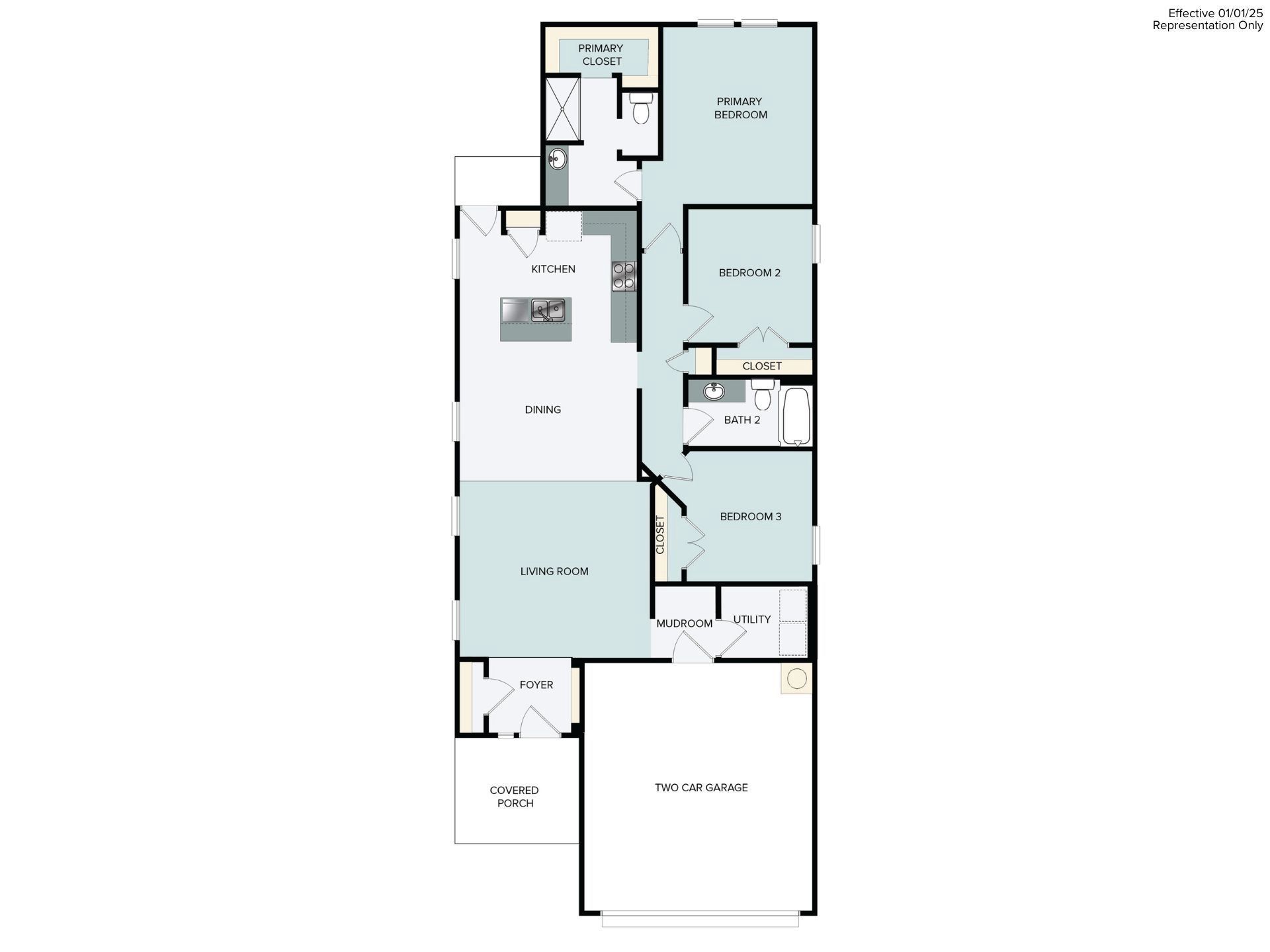 2D floor plan layout for the Hymeadow 1450 by Brohn Homes in Hymeadow, Maxwell, TX (Image 1).