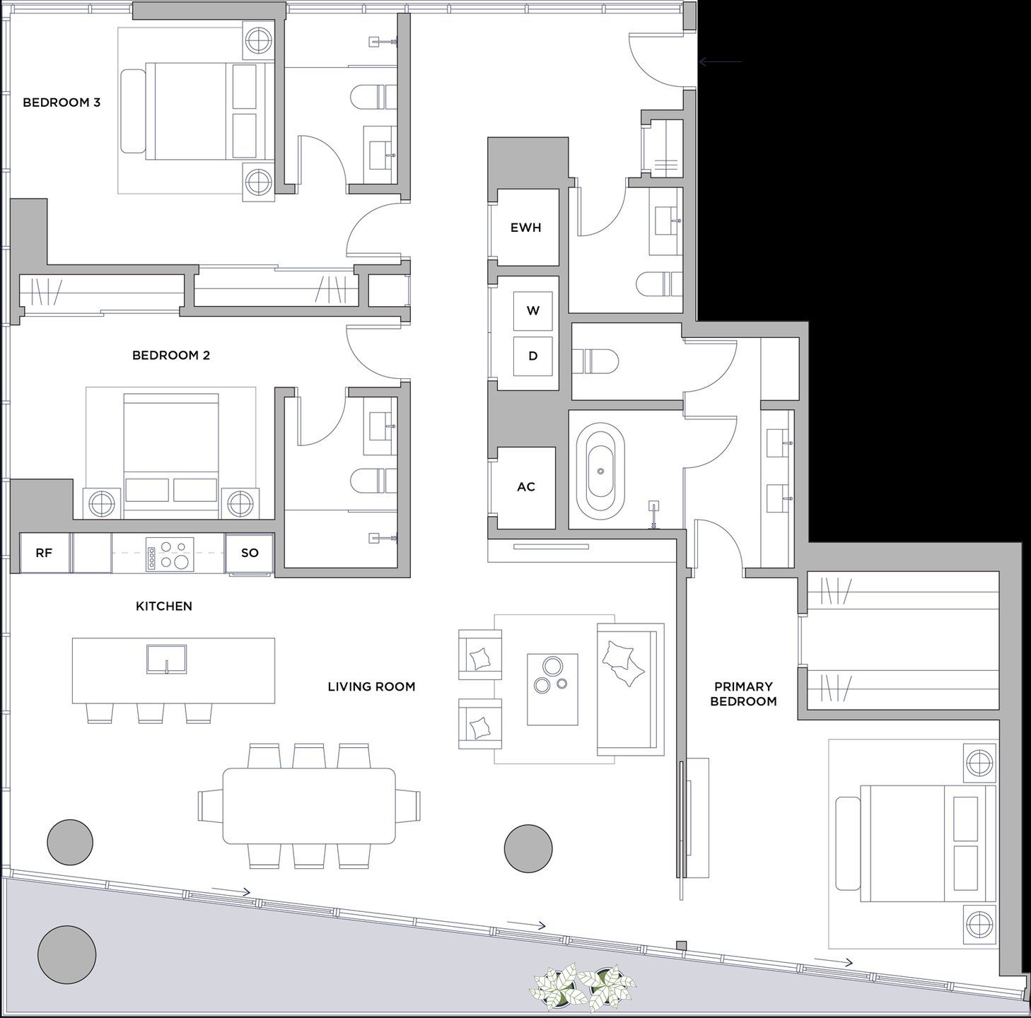 2D floor plan layout for the Unit A FLOORS 24-39 by SB Development in Cove, Miami, FL (Image 1).