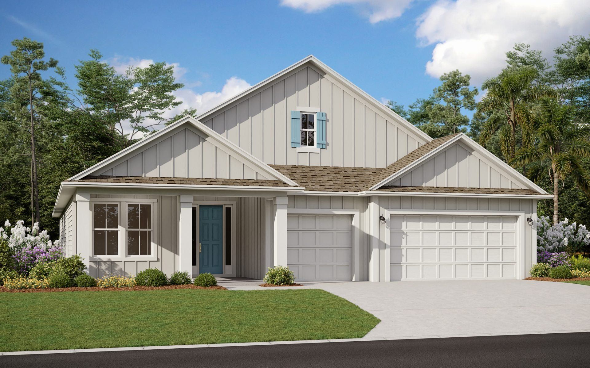 Front exterior of a new home in Hyland Trail, Green Cove Springs, FL, highlighting curb appeal (Image 1). Front exterior of a new home in Hyland Trail, Green Cove Springs, FL, highlighting curb appeal (Image 1).