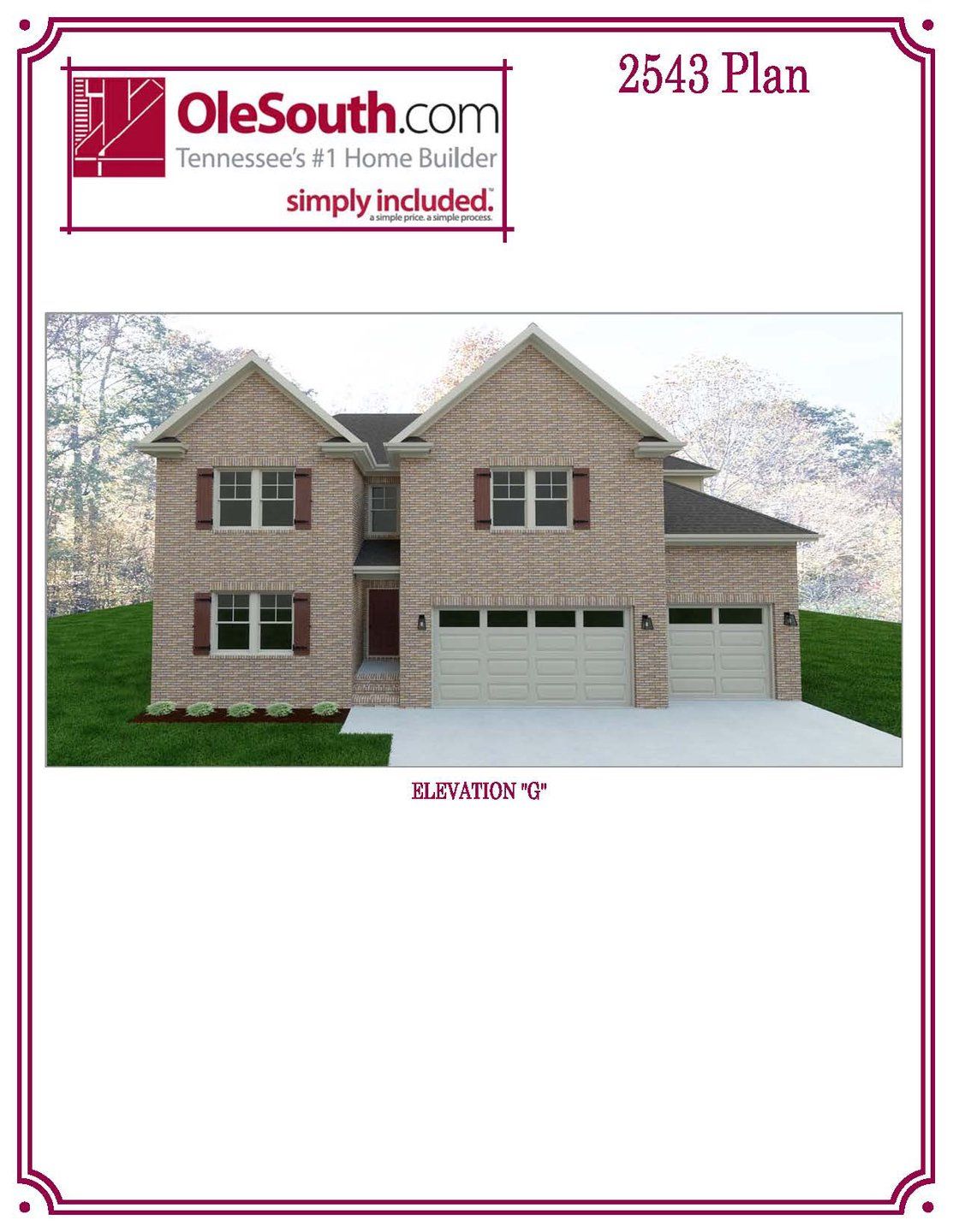 Representative exterior photo of a completed home built from the 2543 Elevation GHI by Ole South in Patterson, Smyrna, TN (Image 1).