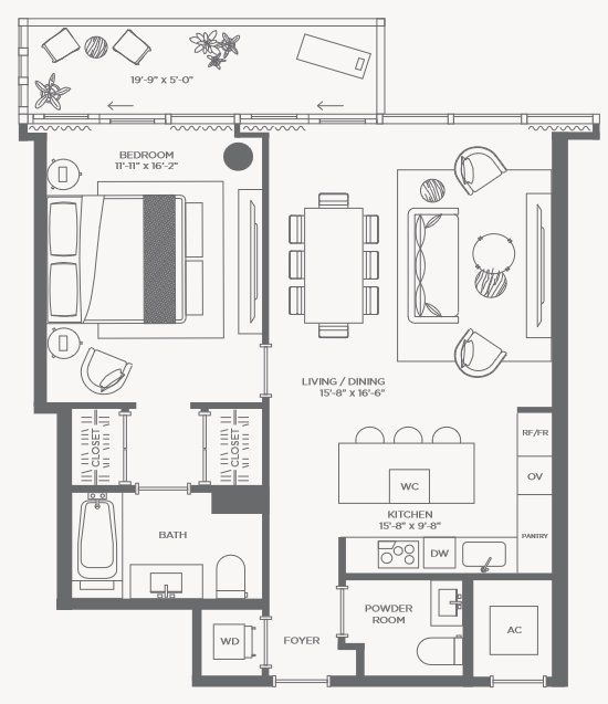 2D floor plan layout for the RESIDENCE 05B by Terra Group in The WELL Bay Harbor Islands, Bay Harbor Islands, FL (Image 1).