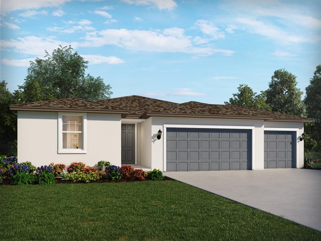 Front exterior of a new home in Pine Ridge Meadows, Hudson, FL, highlighting curb appeal (Image 1). Front exterior of a new home in Pine Ridge Meadows, Hudson, FL, highlighting curb appeal (Image 1).