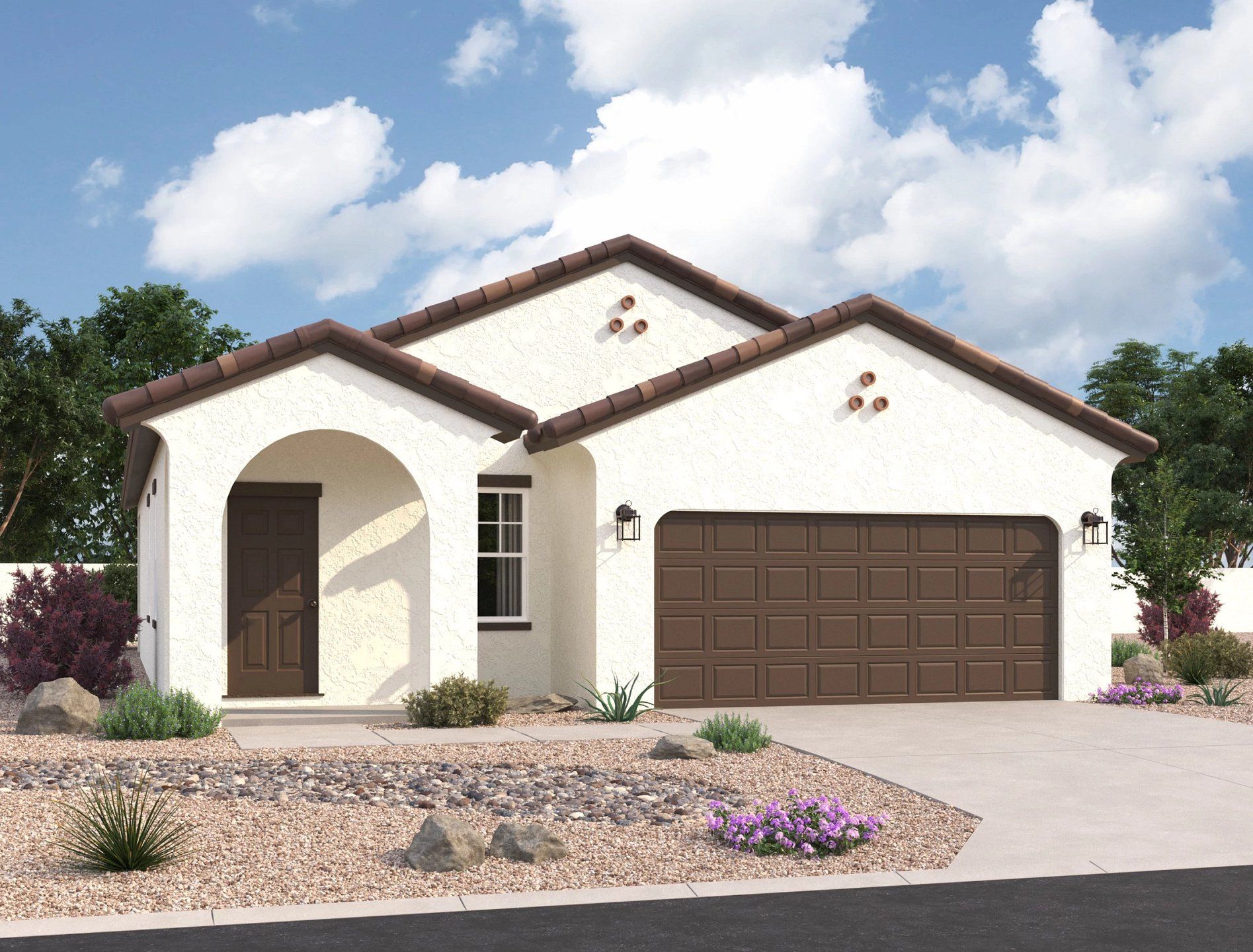 Front exterior of a new home in Laveen Farms, Phoenix, AZ, highlighting curb appeal (Image 1). Front exterior of a new home in Laveen Farms, Phoenix, AZ, highlighting curb appeal (Image 1).