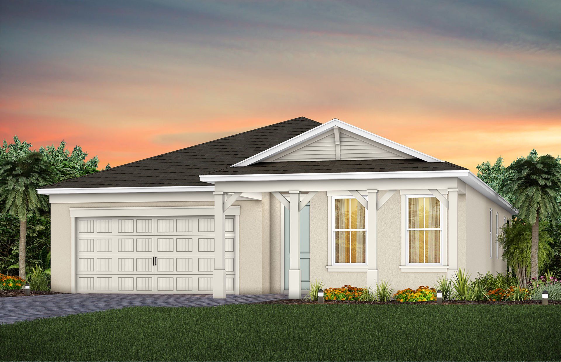 Front exterior of a new home in Bridgewalk, St. Cloud, FL, highlighting curb appeal (Image 1). Front exterior of a new home in Bridgewalk, St. Cloud, FL, highlighting curb appeal (Image 1).