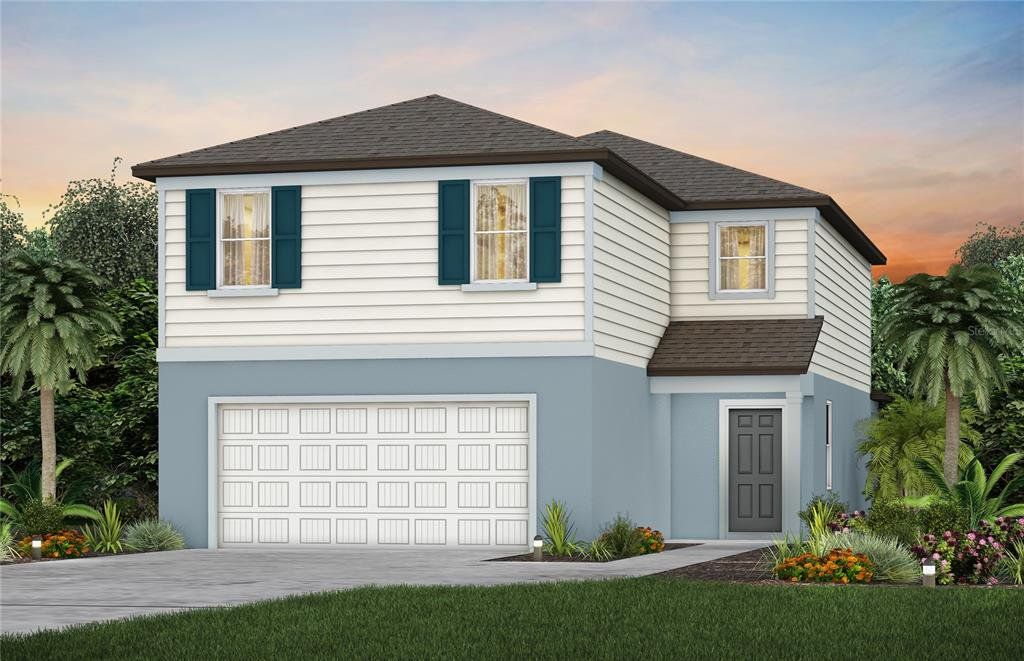 Front exterior of a new home in Oakfield Lakes, Parrish, FL, highlighting curb appeal (Image 1). Front exterior of a new home in Oakfield Lakes, Parrish, FL, highlighting curb appeal (Image 1).