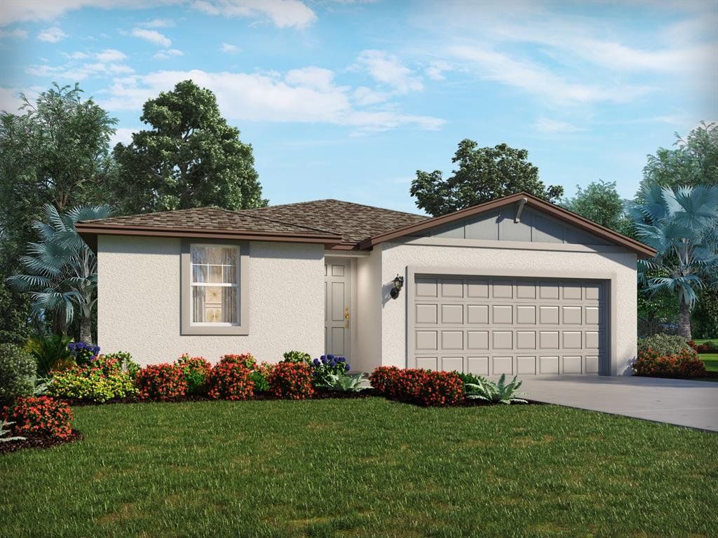 Front exterior of a new home in Benton Hills - Classic Series, Brooksville, FL, highlighting curb appeal (Image 1). Front exterior of a new home in Benton Hills - Classic Series, Brooksville, FL, highlighting curb appeal (Image 1).