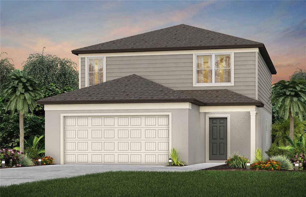 Front exterior of a new home in Oakfield Lakes, Parrish, FL, highlighting curb appeal (Image 1). Front exterior of a new home in Oakfield Lakes, Parrish, FL, highlighting curb appeal (Image 1).