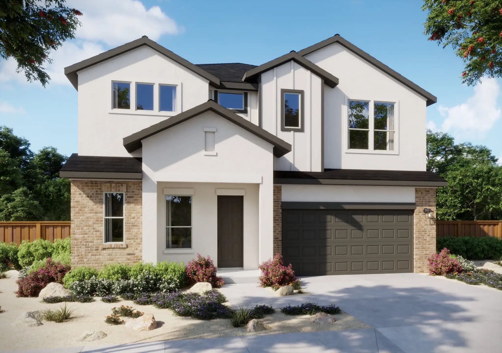Front exterior of a new home in Sauls Ranch, Round Rock, TX, highlighting curb appeal (Image 1). Front exterior of a new home in Sauls Ranch, Round Rock, TX, highlighting curb appeal (Image 1).