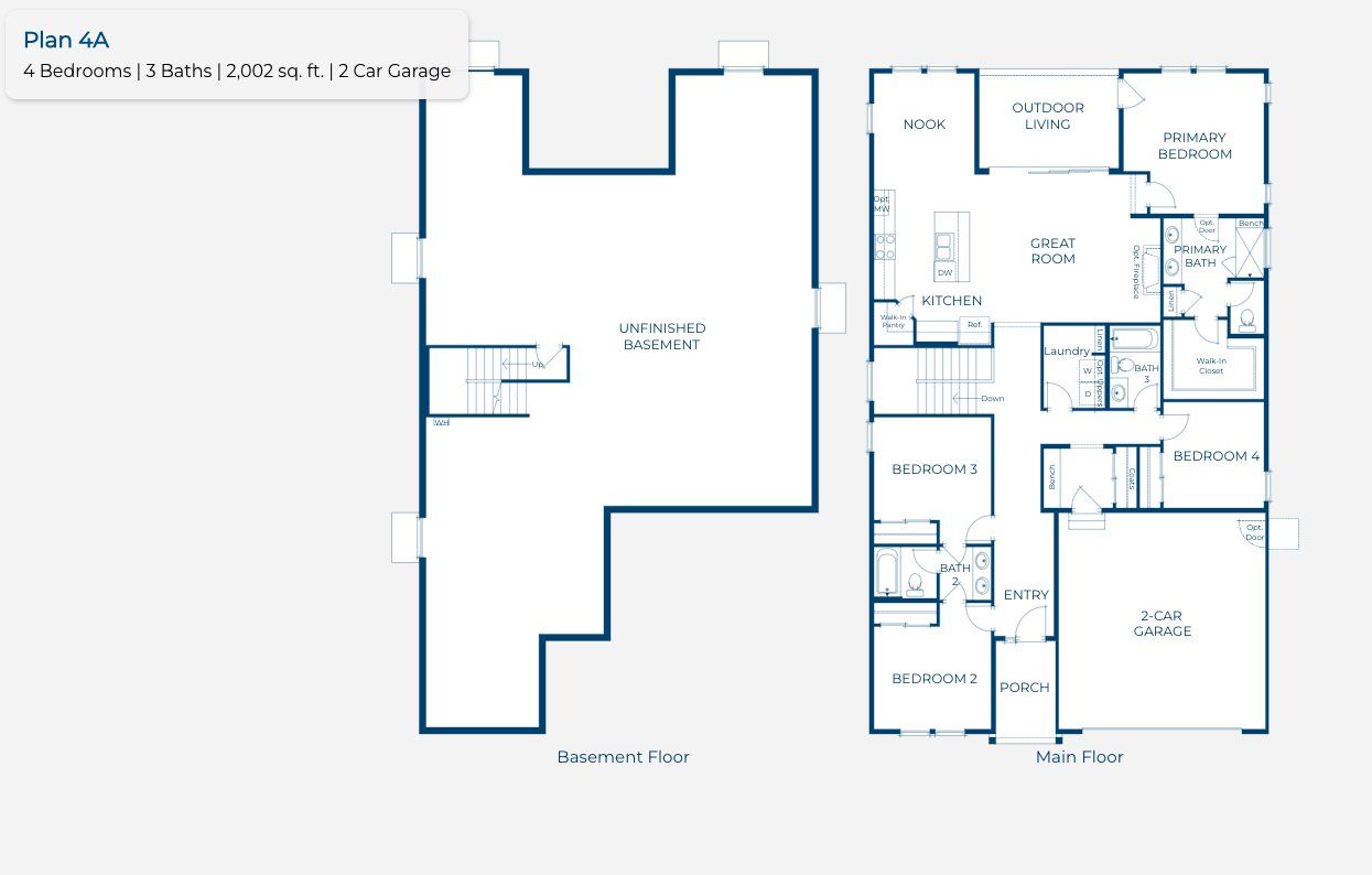 2D floor plan layout for the Plan 4004 by New Home Co. in The Manors Collection at Golden Overlook, Golden, CO (Image 1).
