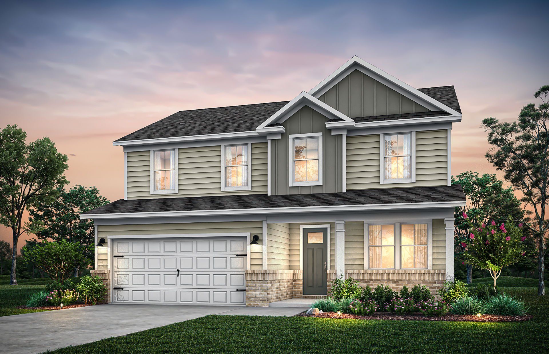 Front exterior of a new home in Fox Hollow, Spartanburg, SC, highlighting curb appeal (Image 1). Front exterior of a new home in Fox Hollow, Spartanburg, SC, highlighting curb appeal (Image 1).