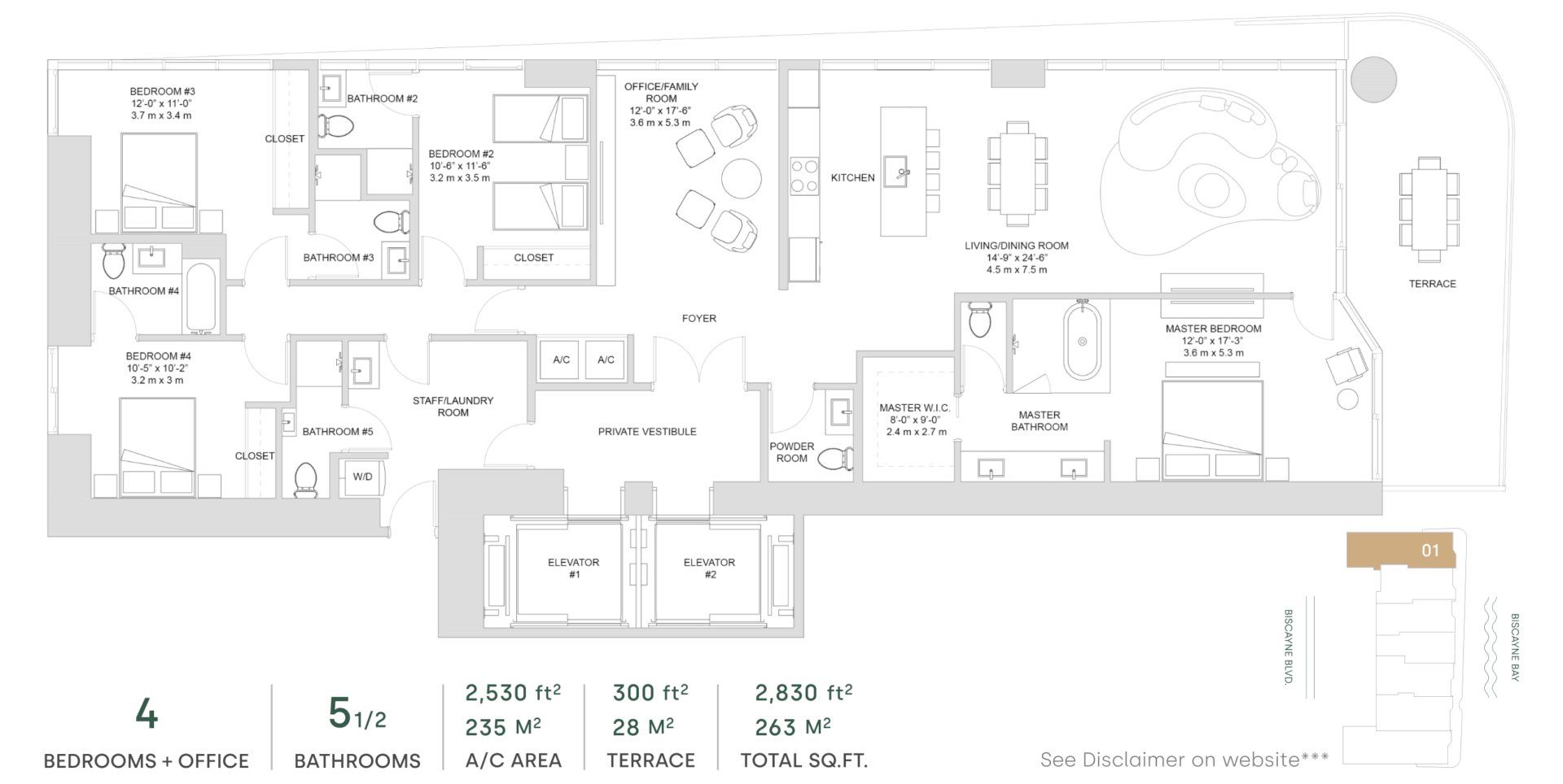 2D floor plan layout for the Line 01 - North Tower (Level 03 to 26) by The Melo Group in Aria Reserve, Miami, FL (Image 1).