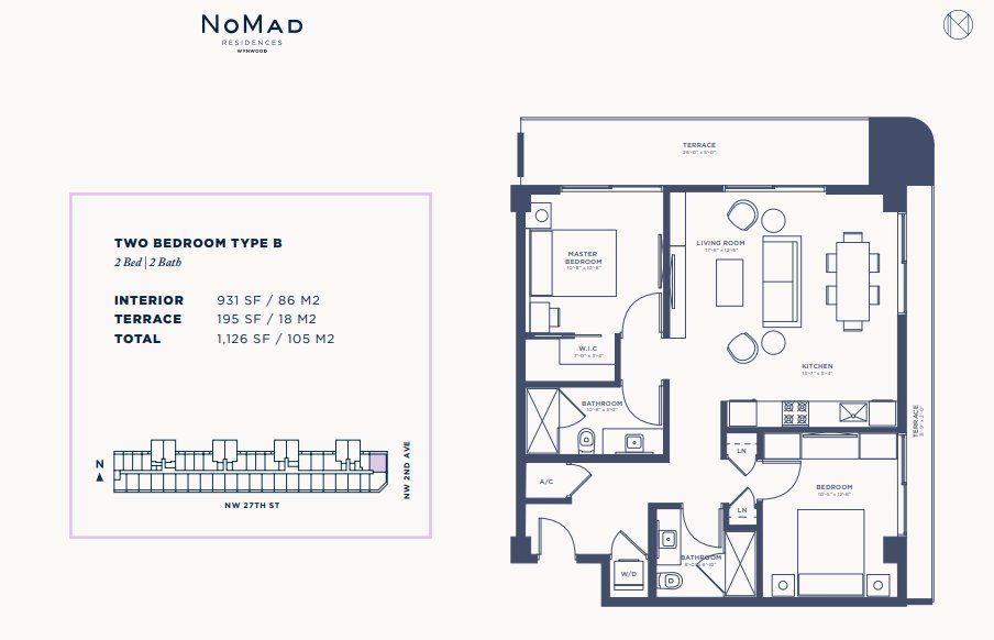 2D floor plan layout for the TWO BEDROOM TYPE B by Related Group in NoMad Residences, Miami, FL (Image 1). 2D floor plan layout for the TWO BEDROOM TYPE B by Related Group in NoMad Residences, Miami, FL (Image 1).