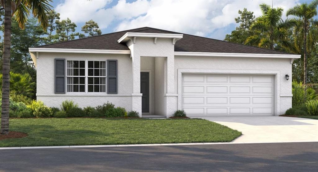 Front exterior of a new home in Groves at Whitemarsh, Leesburg, FL, highlighting curb appeal (Image 1). Front exterior of a new home in Groves at Whitemarsh, Leesburg, FL, highlighting curb appeal (Image 1).