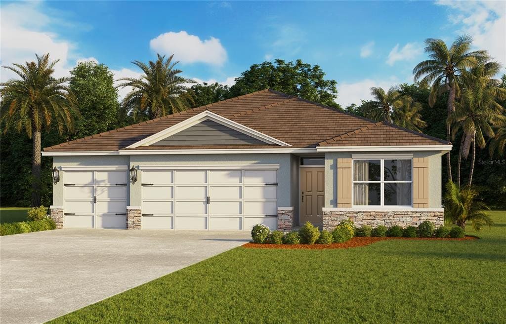 Front exterior of a new home in Hawthorne Ranch, Lakeland, FL, highlighting curb appeal (Image 1). Front exterior of a new home in Hawthorne Ranch, Lakeland, FL, highlighting curb appeal (Image 1).