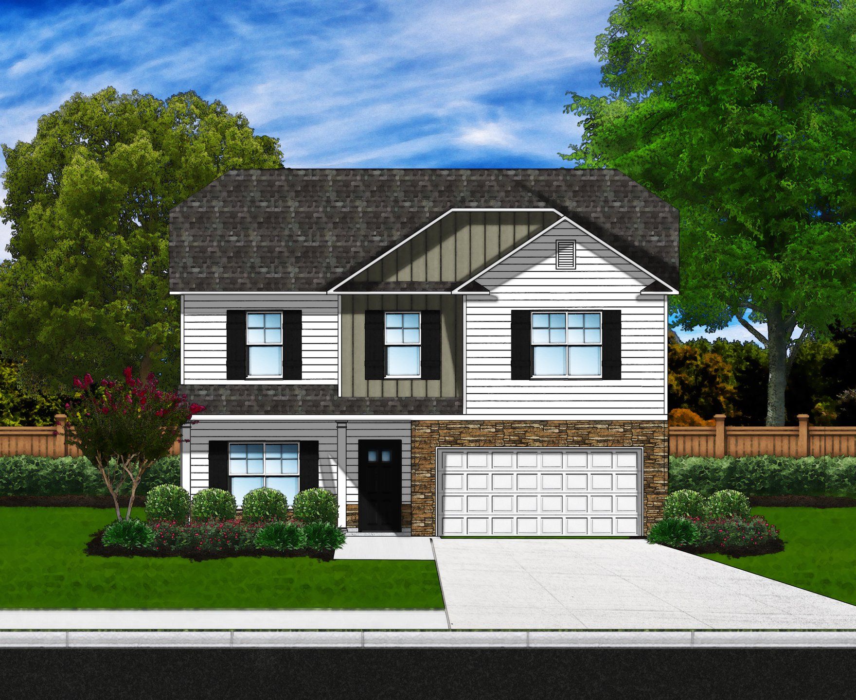 Front exterior of a new home in Boykin Hills, Chapin, SC, highlighting curb appeal (Image 1). Front exterior of a new home in Boykin Hills, Chapin, SC, highlighting curb appeal (Image 1).