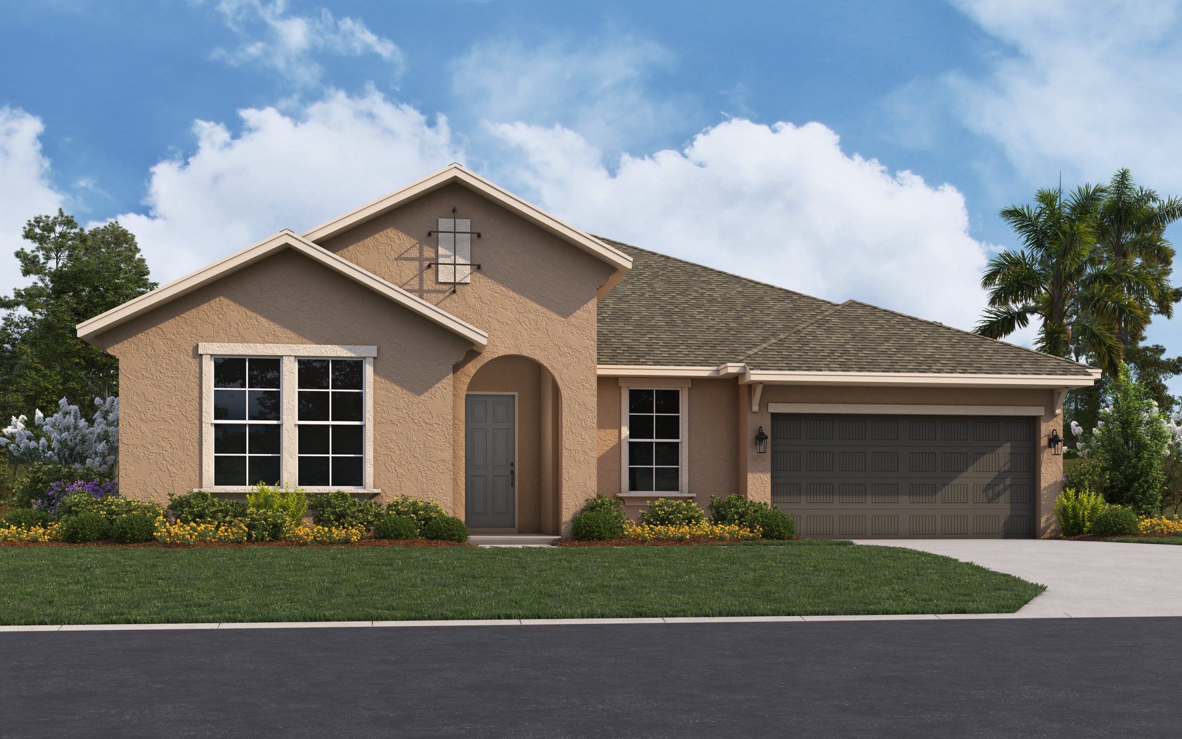 Front exterior of a new home in Seaire, Parrish, FL, highlighting curb appeal (Image 1). Front exterior of a new home in Seaire, Parrish, FL, highlighting curb appeal (Image 1).
