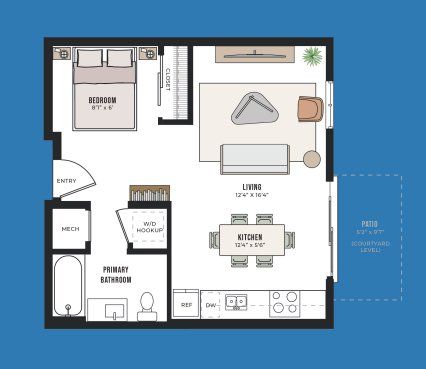 2D floor plan layout for the S4 by Intracorp in Congress Lofts Saint Elmo, Austin, TX (Image 1).