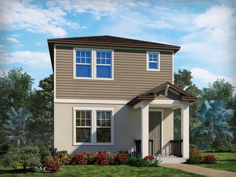 Front exterior of a new home in Silverleaf Reserve Bungalows, Winter Garden, FL, highlighting curb appeal (Image 1).