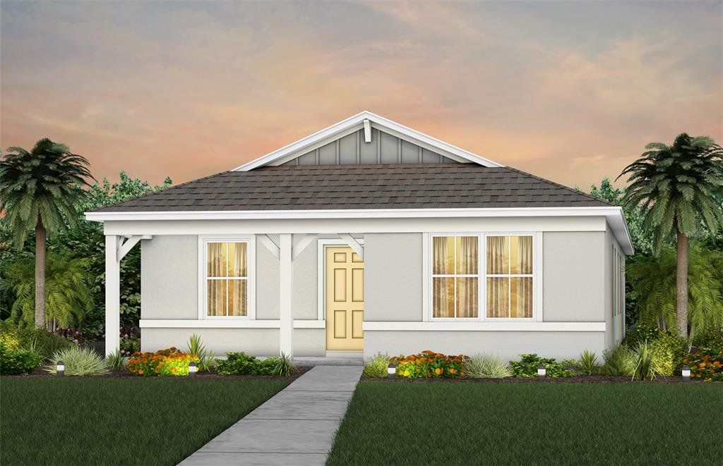 Front exterior of a new home in EverBe, Orlando, FL, highlighting curb appeal (Image 1).
