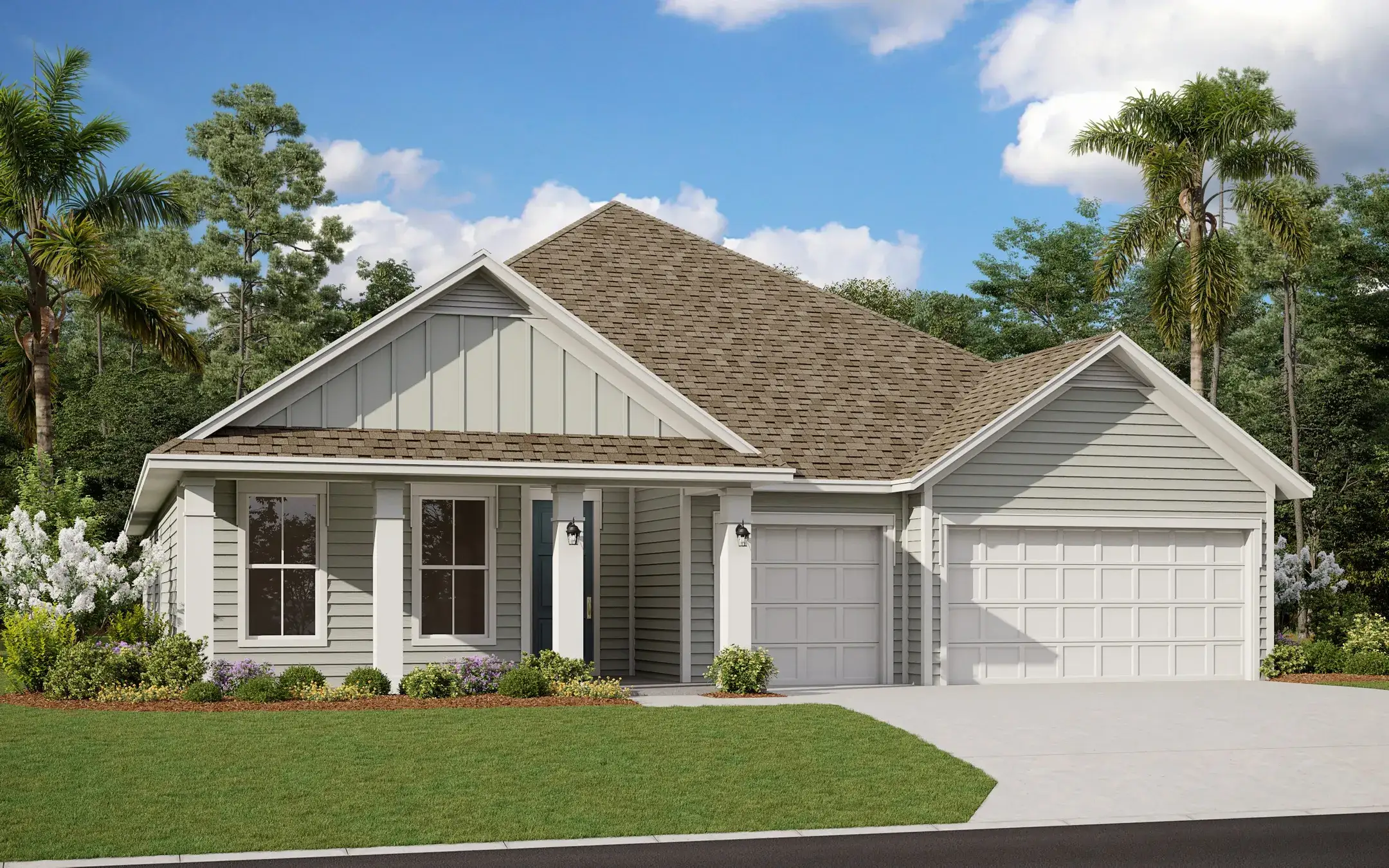 Front exterior of a new home in Seminole Trace, Palm Coast, FL, highlighting curb appeal (Image 1). Front exterior of a new home in Seminole Trace, Palm Coast, FL, highlighting curb appeal (Image 1).
