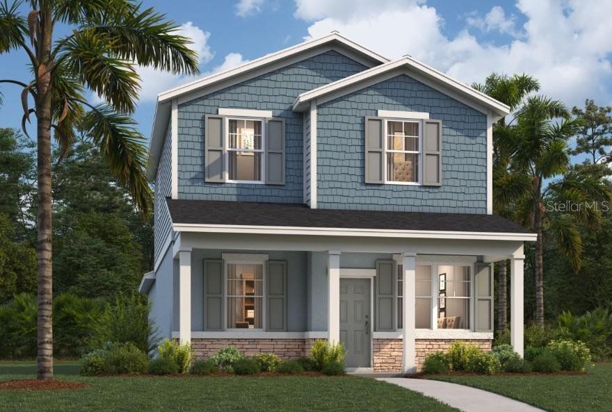 Front exterior of a new home in Spring Walk at the Junction, Debary, FL, highlighting curb appeal (Image 1). Front exterior of a new home in Spring Walk at the Junction, Debary, FL, highlighting curb appeal (Image 1).