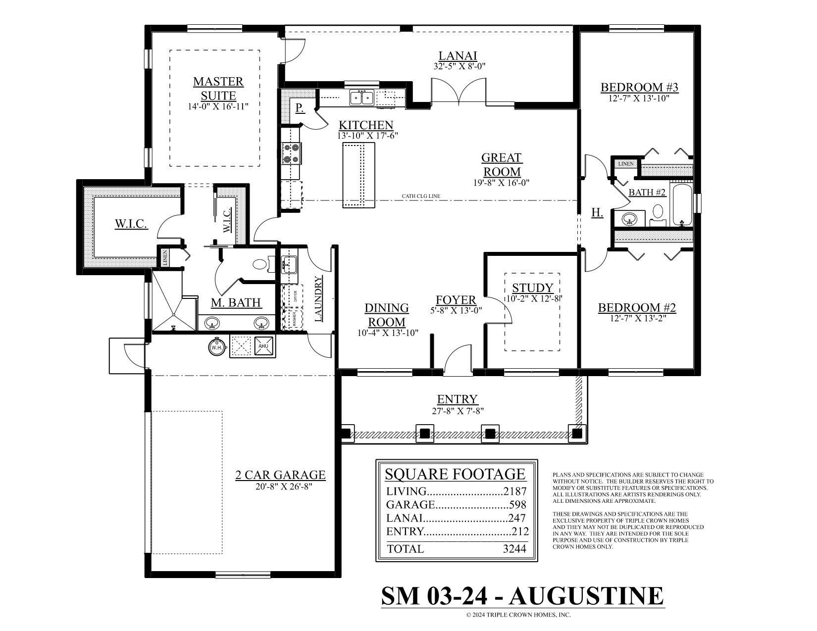 2D floor plan layout for the Augustine by Triple Crown Homes in Evergreen Estates, Ocala, FL (Image 1).