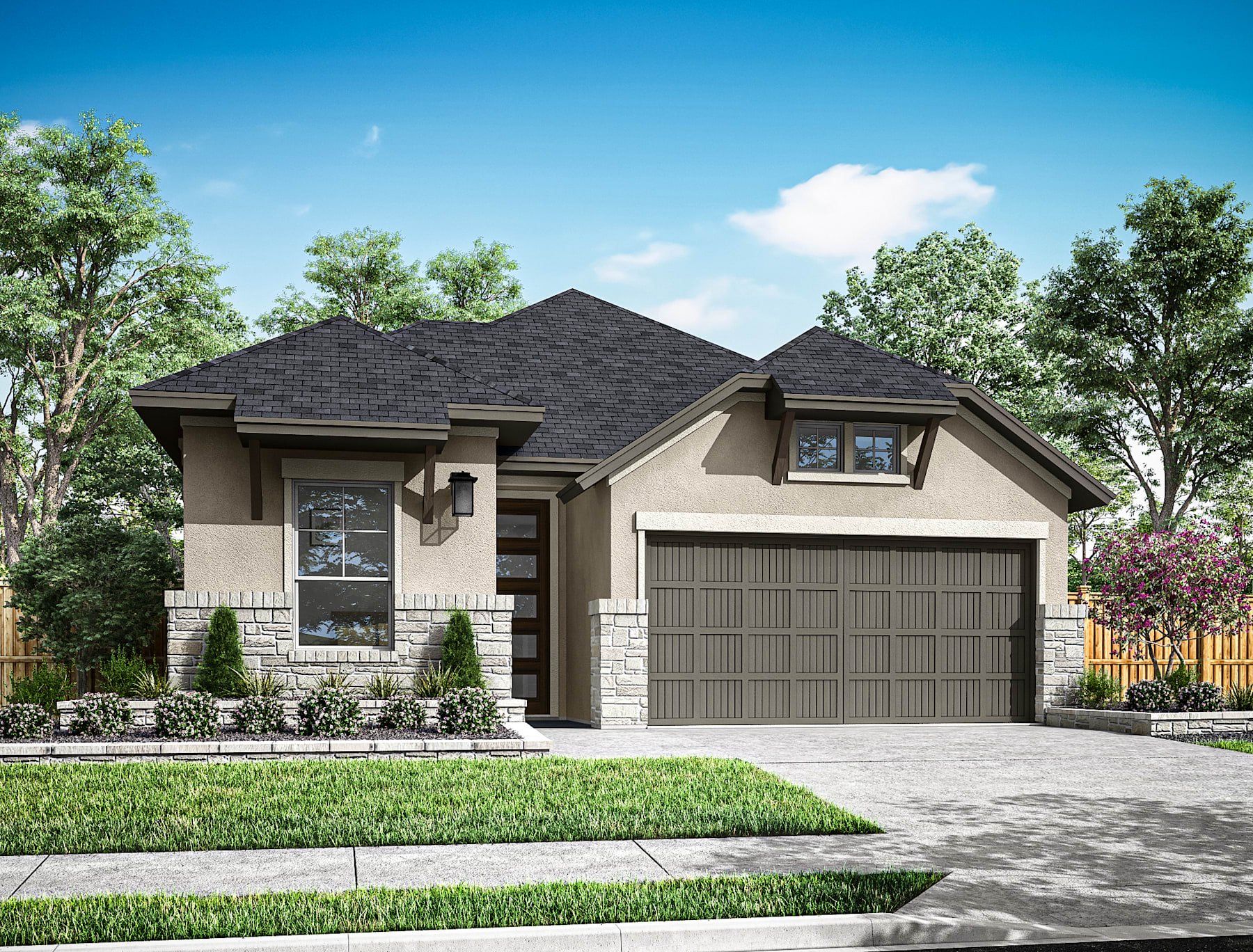 Representative exterior photo of a completed home built from the Bluebird by Tri Pointe Homes in Pecan Ridge, Fulshear, TX (Image 1). Representative exterior photo of a completed home built from the Bluebird by Tri Pointe Homes in Pecan Ridge, Fulshear, TX (Image 1).