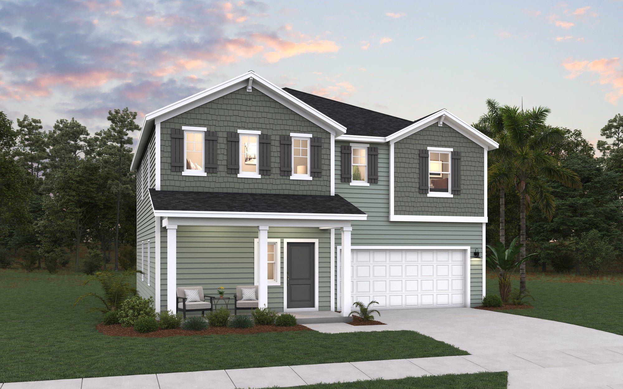 Front exterior of a new home in Travolina Pines, Cameron, NC, highlighting curb appeal (Image 1). Front exterior of a new home in Travolina Pines, Cameron, NC, highlighting curb appeal (Image 1).