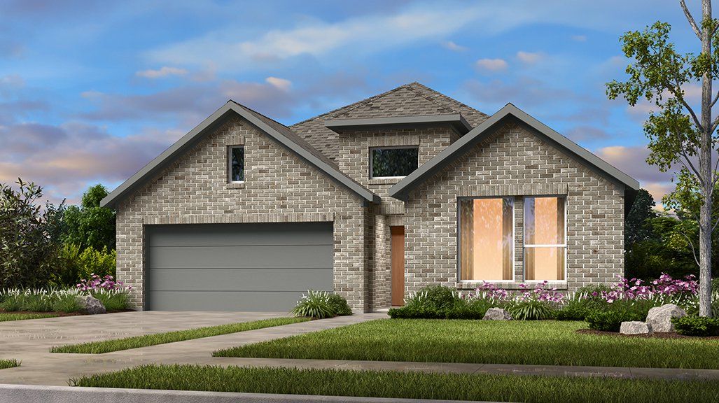 Front exterior of a new home in Trillium 50s, Richmond, TX, highlighting curb appeal (Image 1).