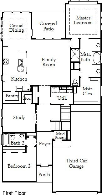 2D floor plan layout for the Dumont (2870-CM-40) by Coventry Homes in Homestead, Schertz, TX (Image 1).