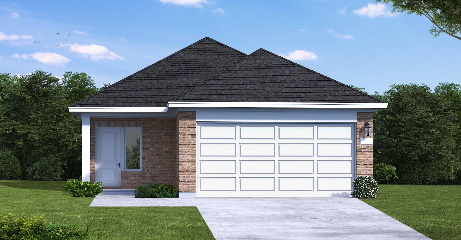 Front exterior of a new home in Laurel Landing 40', Alvin, TX, highlighting curb appeal (Image 1). Front exterior of a new home in Laurel Landing 40', Alvin, TX, highlighting curb appeal (Image 1).