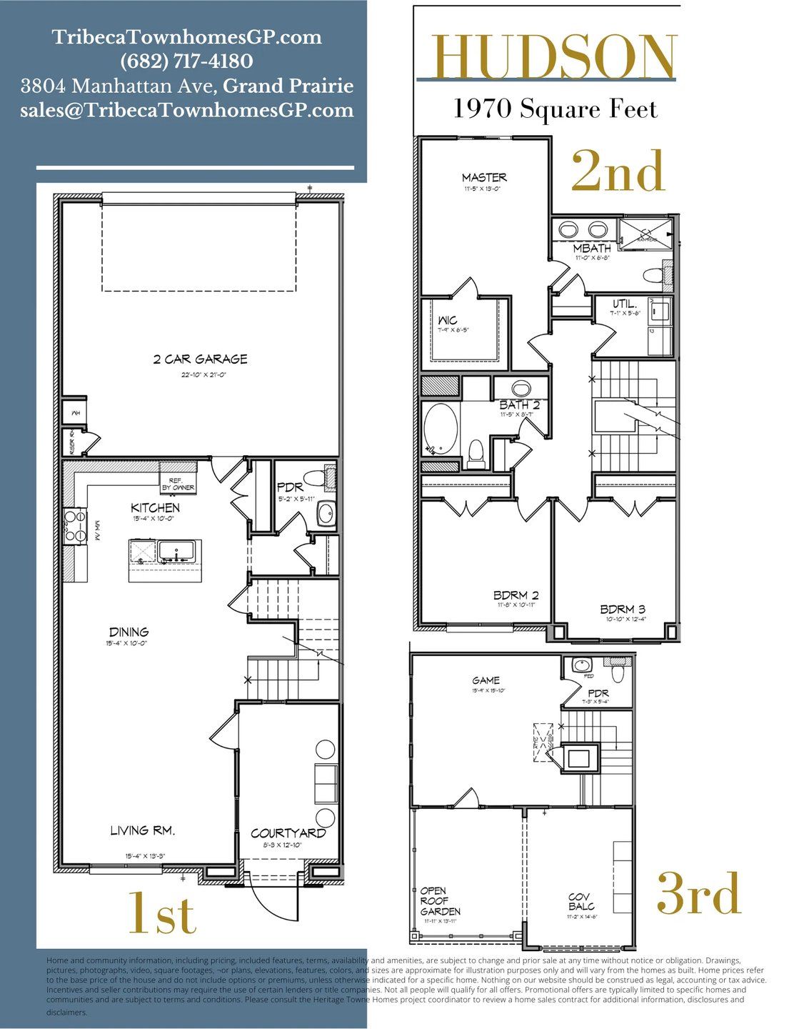 2D floor plan layout for the Hudson -2 by Heritage Towne in Tribeca Townhomes, Grand Prairie, TX (Image 1). 2D floor plan layout for the Hudson -2 by Heritage Towne in Tribeca Townhomes, Grand Prairie, TX (Image 1).