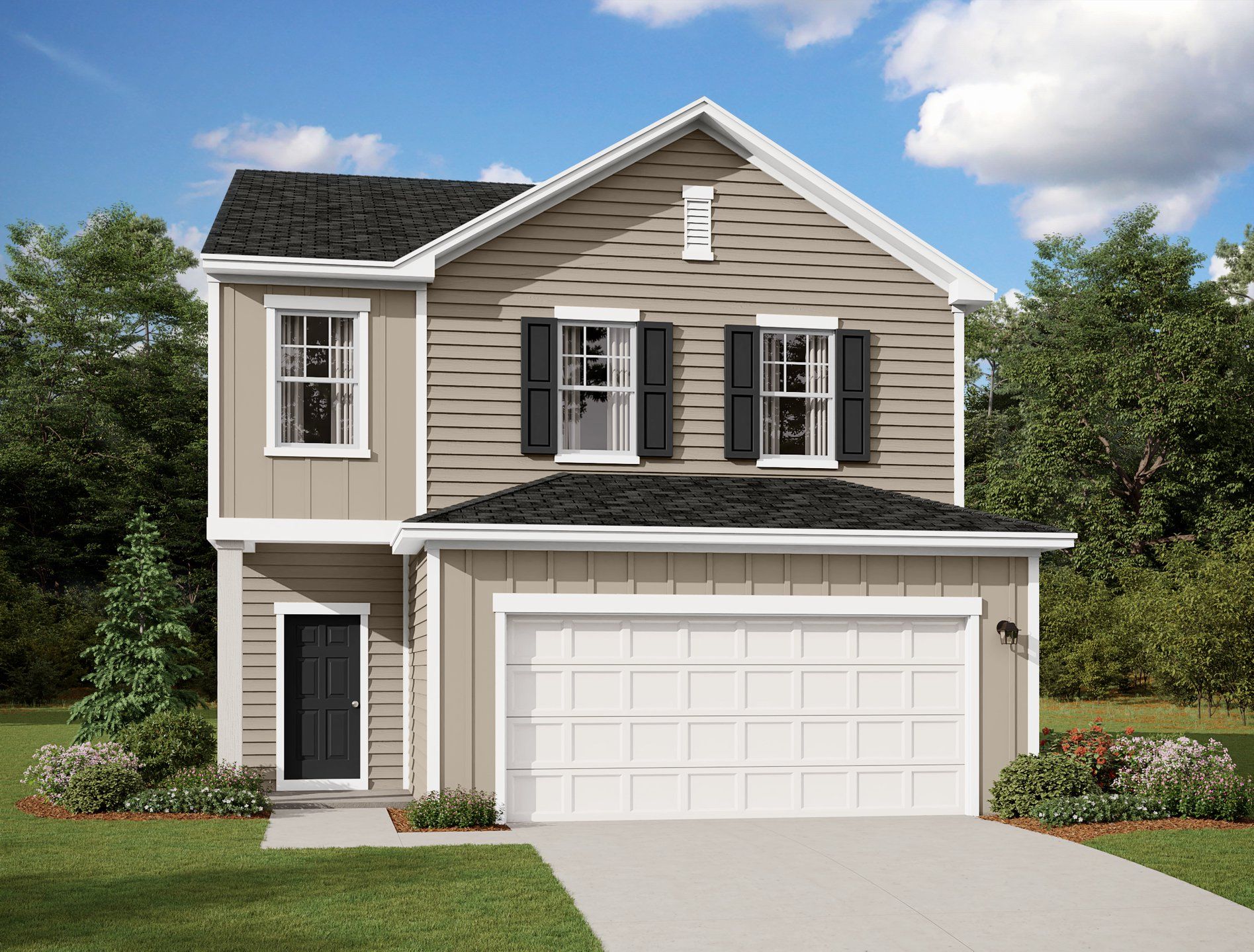 Front exterior of a new home in Sunrise at Arbor Ridge, La Vergne, TN, highlighting curb appeal (Image 1).