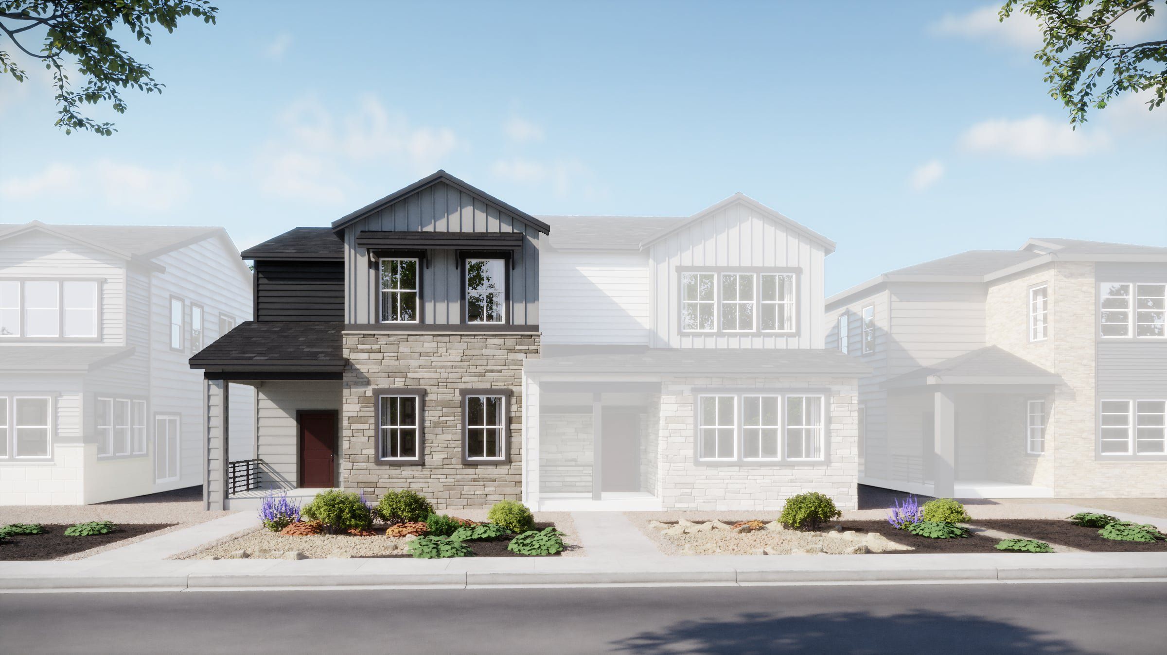 Front exterior of a new home in Harvest Crossing, Aurora, CO, highlighting curb appeal (Image 1). Front exterior of a new home in Harvest Crossing, Aurora, CO, highlighting curb appeal (Image 1).