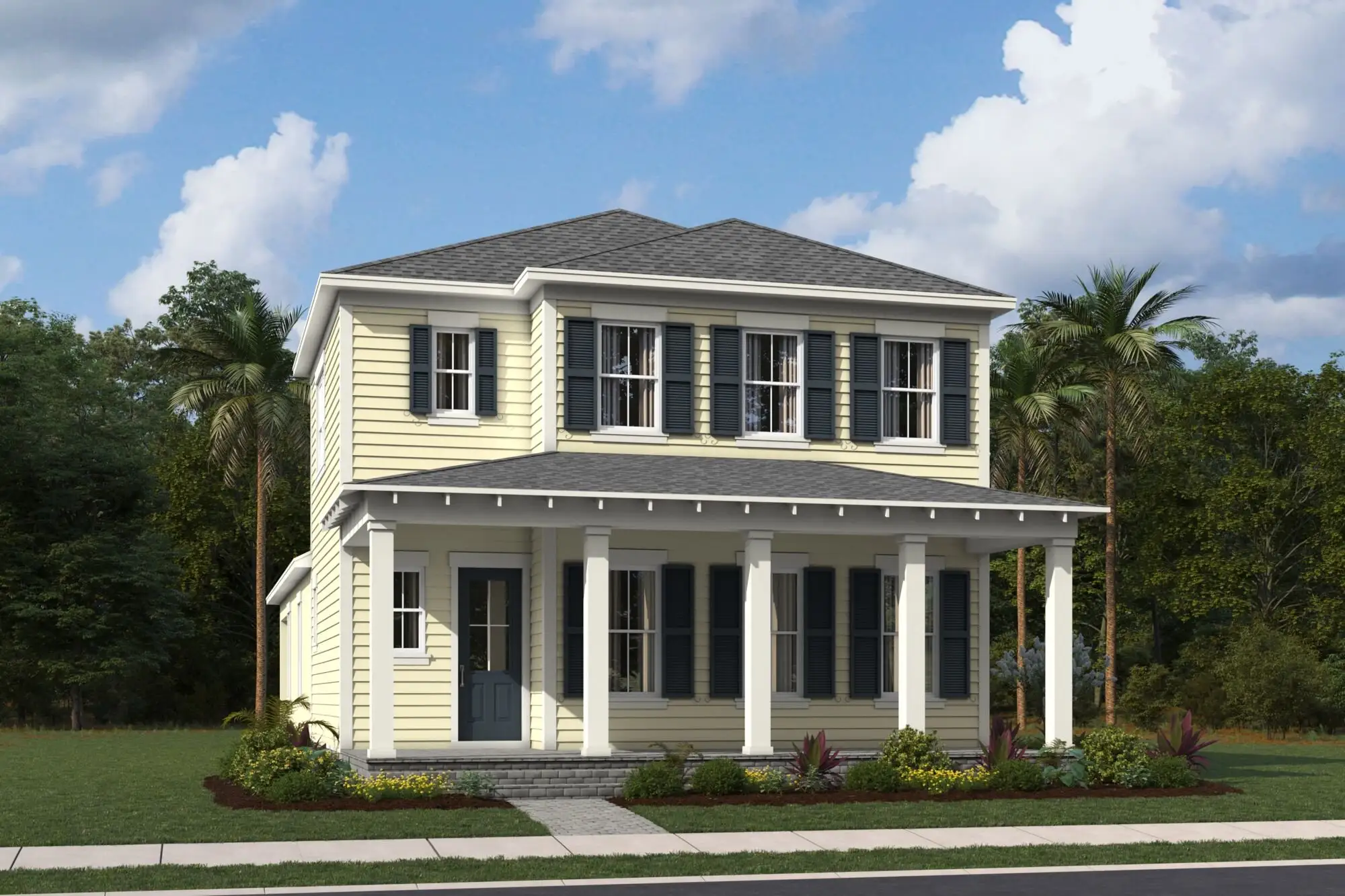 Front exterior of a new home in Newfield - Rosette Park, Palm City, FL, highlighting curb appeal (Image 1).